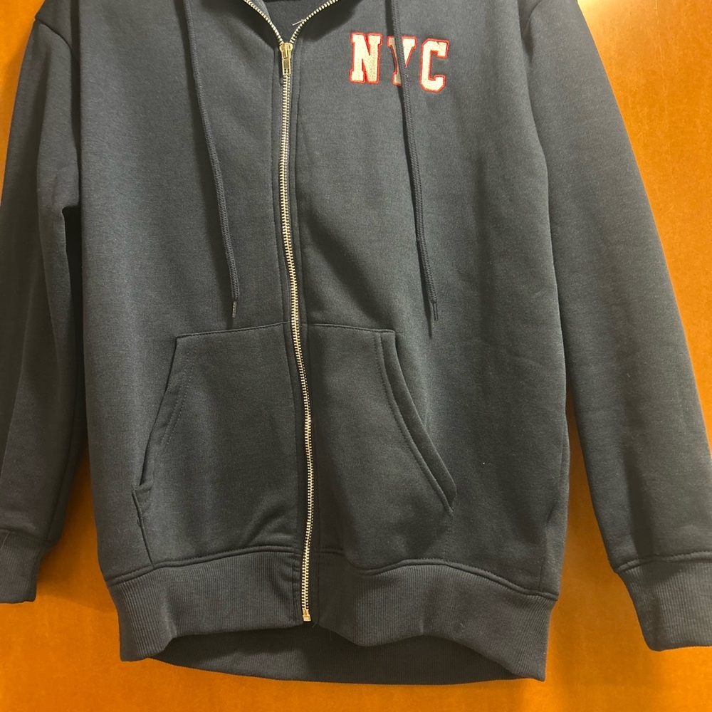Black Zip-Up Hoodie with Red NYC Logo